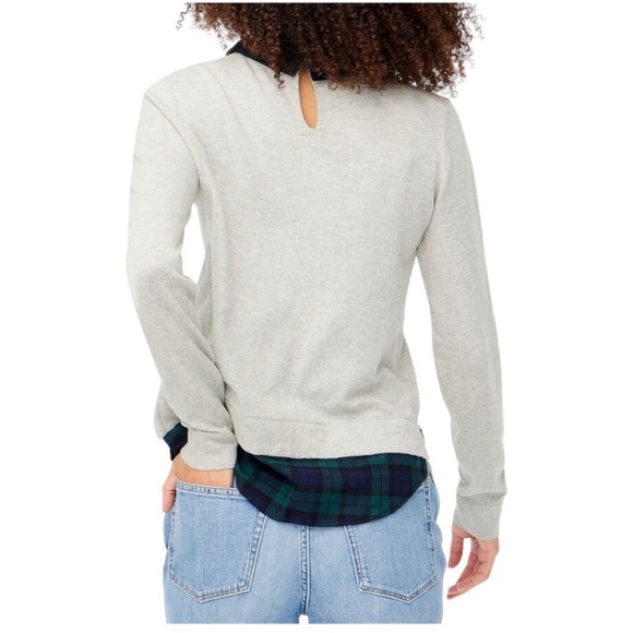 J. Crew Tartan Plaid Woven Collar Gray Academia Sweater Plus Size 2X - Picture 3 of 11